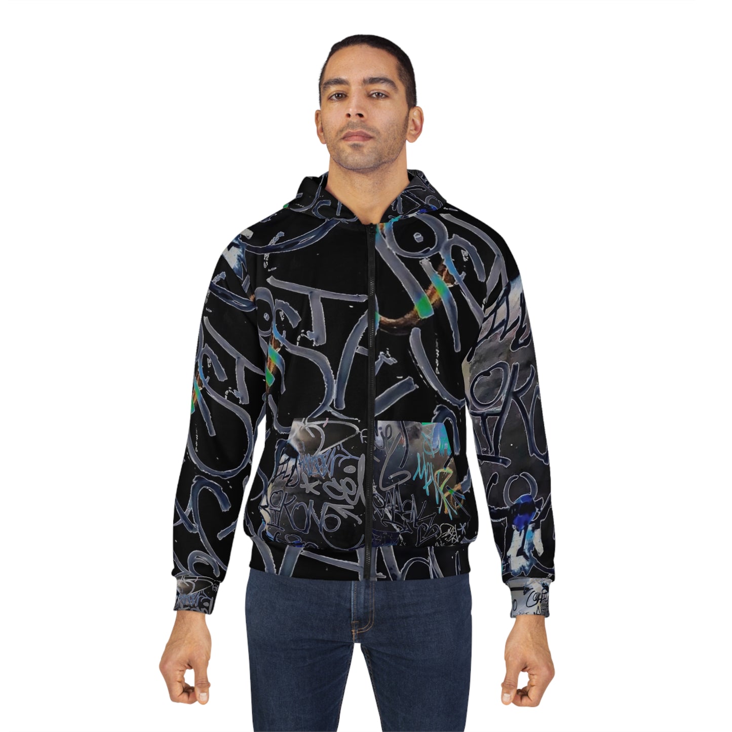 Urban Graffiti Unisex Zip Hoodie | Streetwear Style, Modern Fashion, Casual Comfort, Unique Gift Option, Cool Graphic Apparel