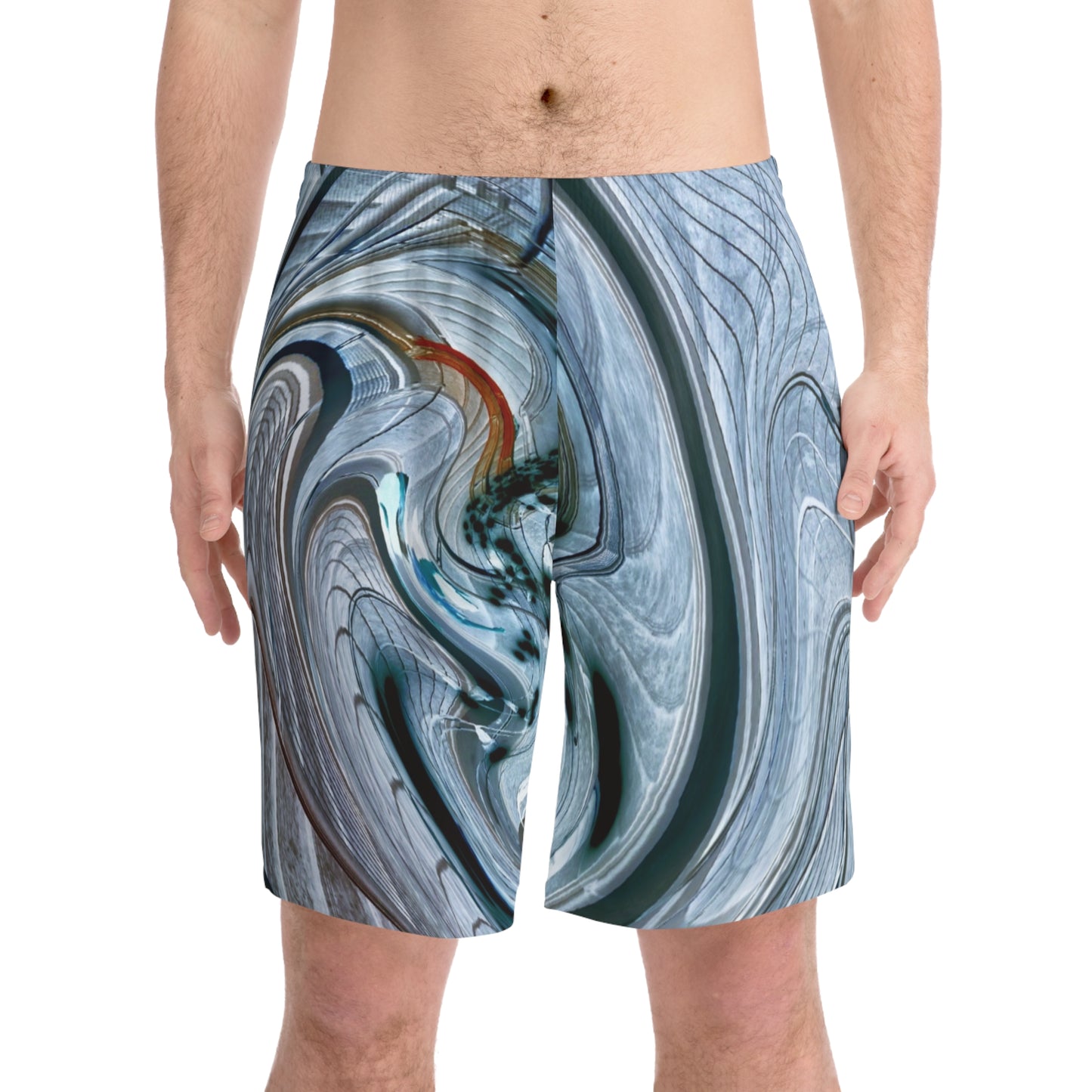 Stylish Men's Elastic Beach Shorts - Abstract Waves Design, Summer Swimwear, Casual Resort Wear, Beach Vacation Shorts, Trendy Swim Trunks